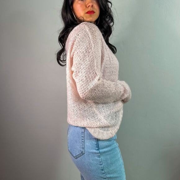 Wooden Ships Open Knit Fuzzy Light Pink Oversized Sweater - Picture 4 of 7